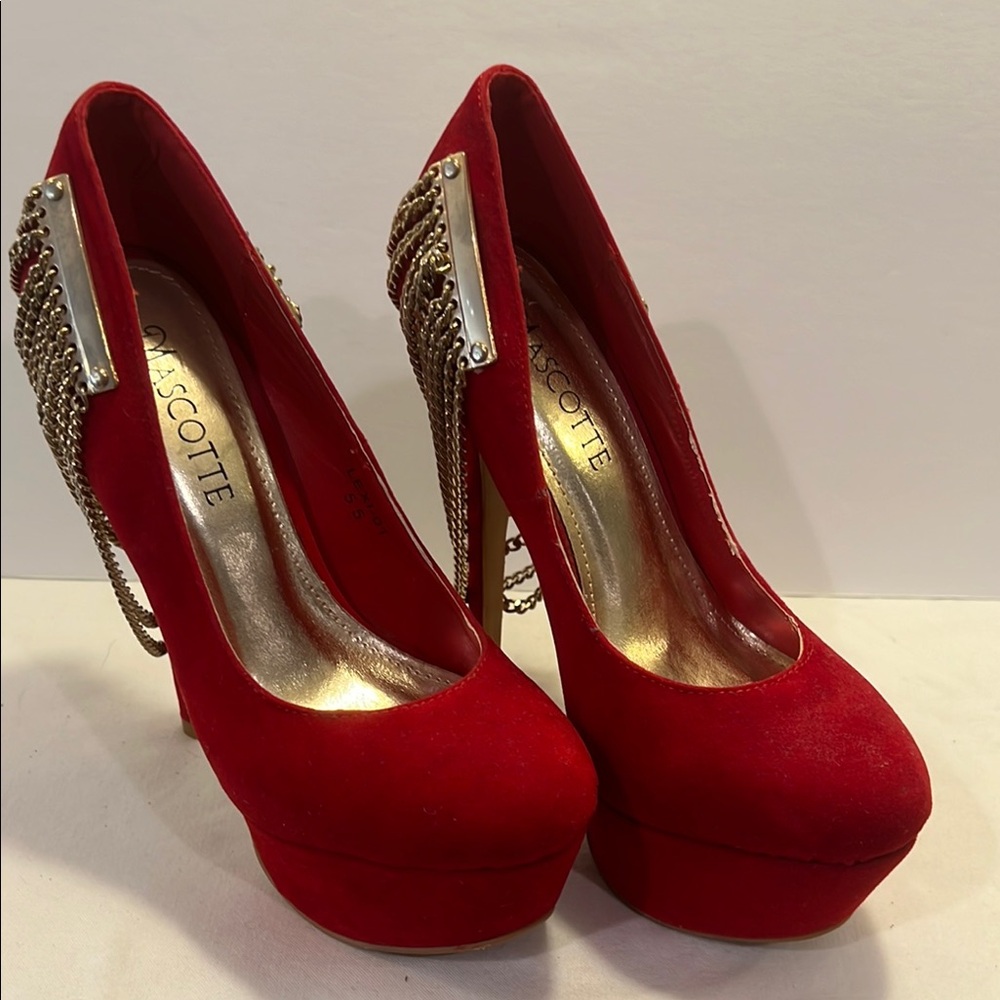 Red Stiletto Heels with Metallic Detail